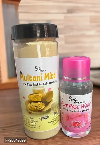Multani Mutti + Rose Water/bursh/ Harbal Face Pack/multani Mitti/rose Water// Natural Skin Care