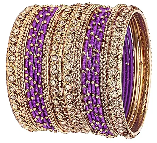 silk thread multicolor fancy metal bangle set (Purple, 2.8)