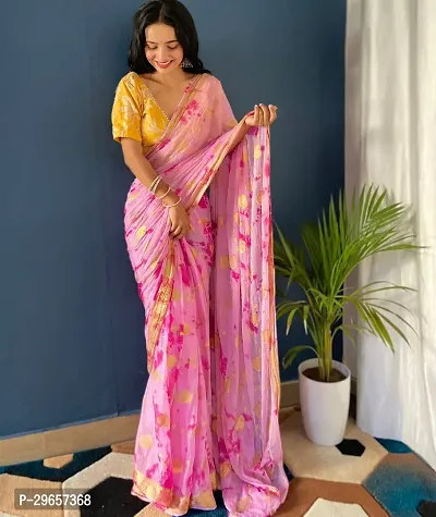 Trendy Nazmin Chiffon Hand Printed Sarees With Blouse