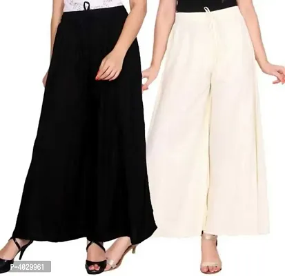 Regular Fit Women black and white Rayon Blend Trousers-thumb0