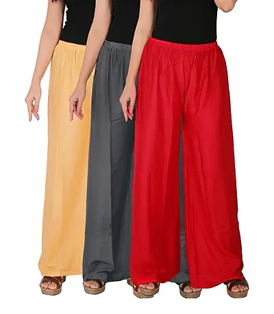 Trendy Women's Rayon Solid Palazzo (Pack Of 3)