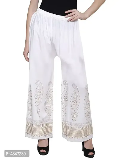Rayon White Free Size Printed Palazzo For Woman