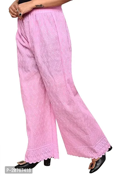 Womens Bottomwear Chicken Embroidery Pink Palazzo-thumb2