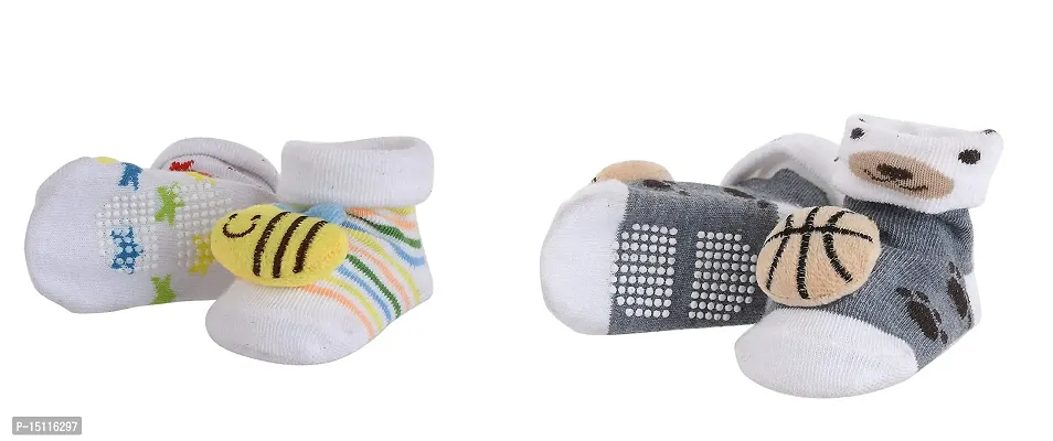 Soku Shopee Newborn Infant Cartoon Prewalkers Anti Slip Booties Cum Socks (0 to 6 Months) Yellow-thumb0