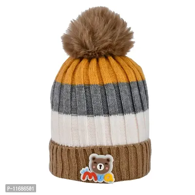 Soku Shopee Kids Baby boy Girl Unisex Warm Winter Woolen Multicoloured Lining Beanie Cap/hat for Children (2-6 Years) Brown