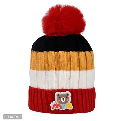 Soku Shopee Kids Baby boy Girl Unisex Warm Winter Woolen Multicoloured Lining Beanie Cap/hat for Children (2-6 Years)-thumb0