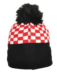 Soku Shopee Kids Baby Soft Unisex chek Pompom Winter Cap for Boys and Girls (1-3 Years) Black-thumb2