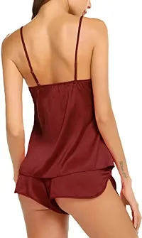 Soku Shopee Women Top Short Solid Knee Length Babydoll Night Suit Maroon-thumb4