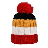 Soku Shopee Kids Baby boy Girl Unisex Warm Winter Woolen Multicoloured Lining Beanie Cap/hat for Children (2-6 Years)-thumb1