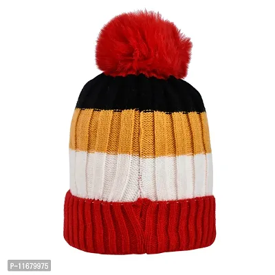 Soku Shopee Kids Baby boy Girl Unisex Warm Winter Woolen Multicoloured Lining Beanie Cap/hat for Children (2-6 Years)-thumb2