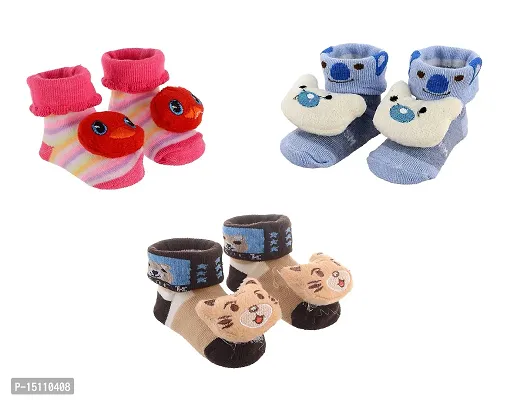 Soku Shopee Newborn Infant Cartoon Prewalkers Anti Slip Booties Cum Socks (0 to 6 Months) White-thumb0