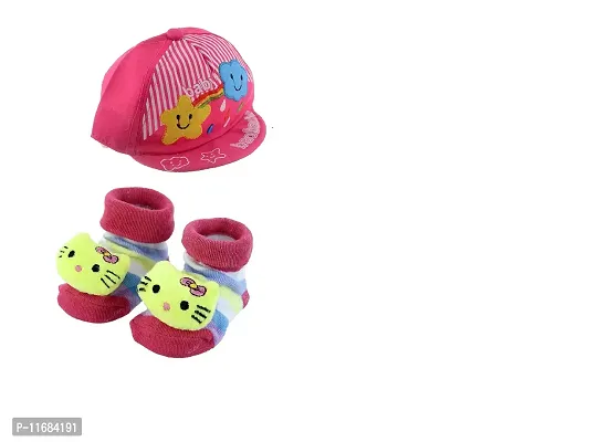 Soku Kids Unisex Baby boy and Girl Cap Anti Skid Bootie Combo (0-6 Month) Pink-thumb0
