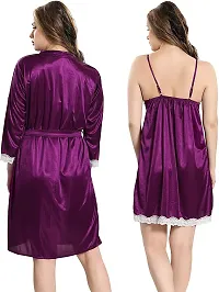 Soku Shopee Ladies Net Solid Knee Length Babydoll Purple-thumb1