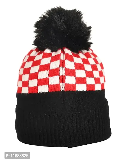 Soku Shopee Kids Baby Soft Unisex chek Pompom Winter Cap for Boys and Girls (1-3 Years) Black-thumb3