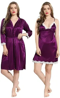 Soku Shopee Ladies Net Solid Knee Length Babydoll Purple-thumb2