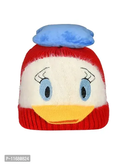 Soku Shopee Kids Baby Soft Unisex Donald Duck Warm Woolen Cap for Boys and Girls (6-24 Months) Red