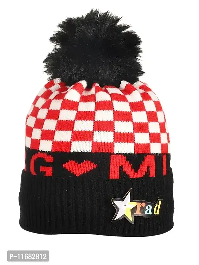 Soku Shopee Kids Baby Soft Unisex chek Pompom Winter Cap for Boys and Girls (1-3 Years) Black-thumb0