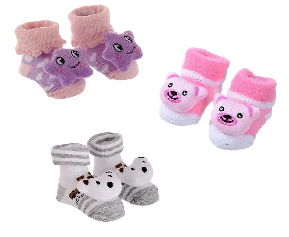 Soku Shopee Cute Cartoon Face 3D Fancy Kids Booties Socks Slippers (0-6 Months) for Baby boy and Girl/Children