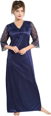 Soku Shopee Women's Satin Embroidered Maxi Night Gown Free Size