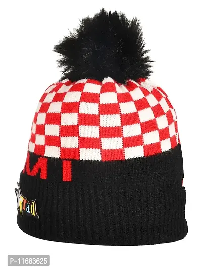 Soku Shopee Kids Baby Soft Unisex chek Pompom Winter Cap for Boys and Girls (1-3 Years) Black-thumb2