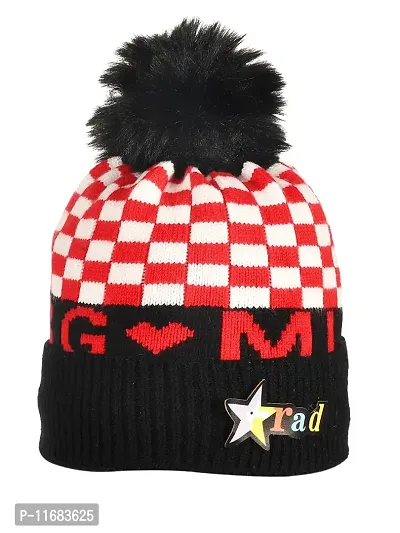 Soku Shopee Kids Baby Soft Unisex chek Pompom Winter Cap for Boys and Girls (1-3 Years) Black