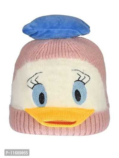 Soku Shopee Kids Baby Soft Unisex Donald Duck Warm Woolen Cap for Boys and Girls (6-24 Months) Pink