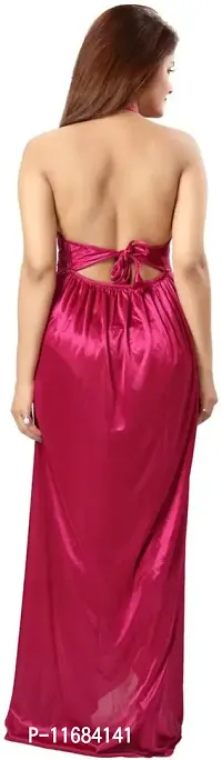 Soku Shopee Women's Satin Embroidered Maxi Night Gown Free Size Pink-thumb4