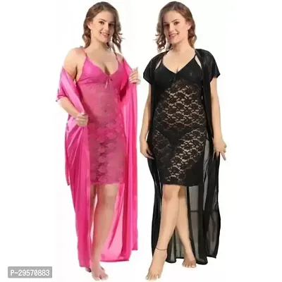 Stylish Satin Embroidered Nightdress for Women with Babydoll