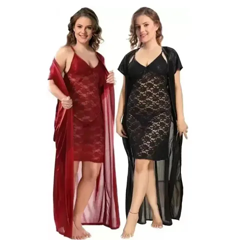 Womens Velvet Solid Embroidered Zipper Long Sleeves Warm Maxi Nighty Night Gown Dress