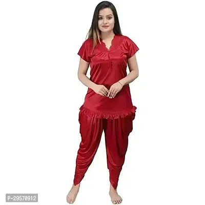 Stylish Satin Solid Top and Bottom Nightwear for Women-thumb0