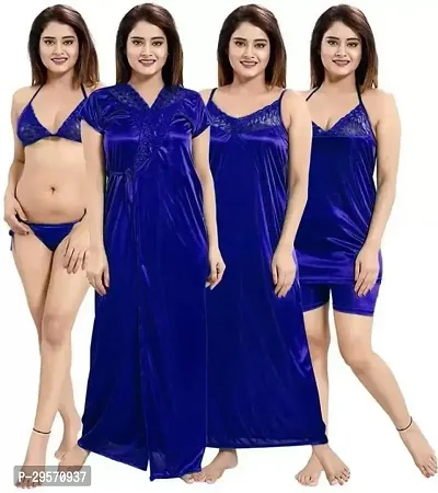 Stylish Satin Solid 5 in 1 Nighty for Women-thumb0