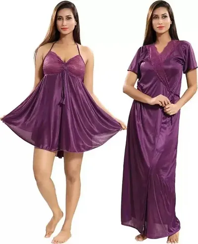 RangMor Unit of Shagun traders Women's Satin Printed Nighty/Nightgown/Nightshirt (Nighty026-P)