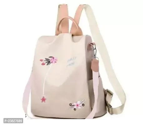 Elegant Peach Printed Backpacks For Women And Girls-thumb0