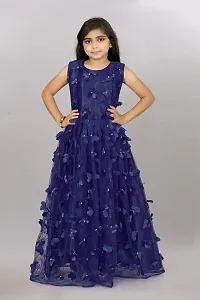 Stylish Navy Blue Net Ethnic Gowns Dress For Girls-thumb1