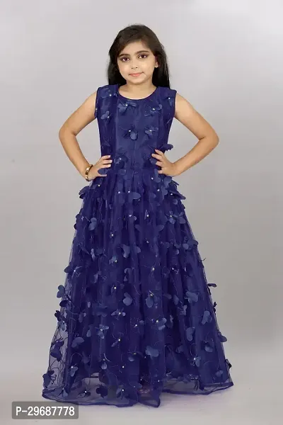 Stylish Navy Blue Net Ethnic Gowns Dress For Girls-thumb2