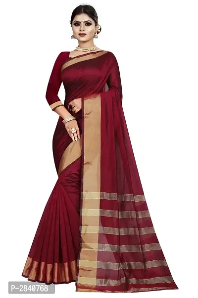 Maroon Cotton Silk Woven Design Sarees For Women-thumb0