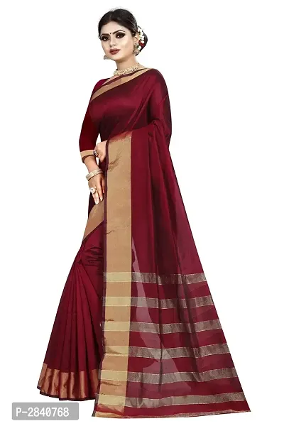 Maroon Cotton Silk Woven Design Sarees For Women-thumb3