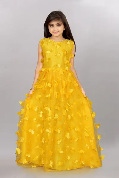 Buy Kids Girls Kid Girls Off Net Embroidered Jacket Style Gown Festive Wear  Online at Best Price | Cbazaar