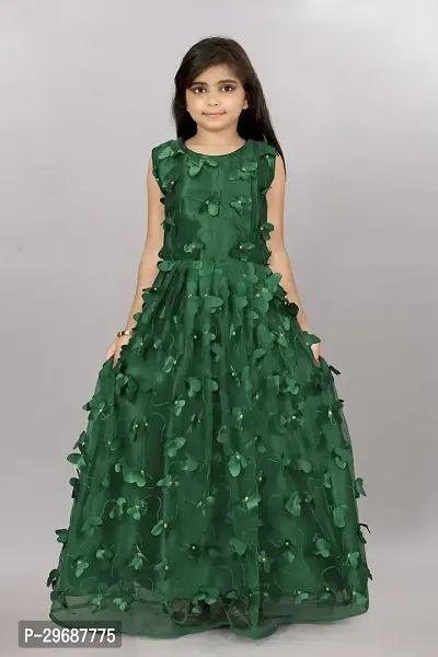 Stylish Green Net Ethnic Gowns Dress For Girls-thumb0