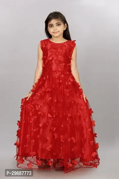 Stylish Red Net Ethnic Gowns Dress For Girls-thumb0