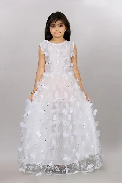 Girls Net Embroidered Gown Dress