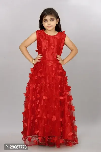 Stylish Red Net Ethnic Gowns Dress For Girls-thumb2