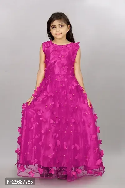 Stylish Pink Net Ethnic Gowns Dress For Girls