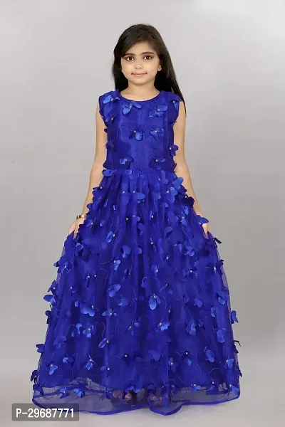 Stylish Blue Net Ethnic Gowns Dress For Girls