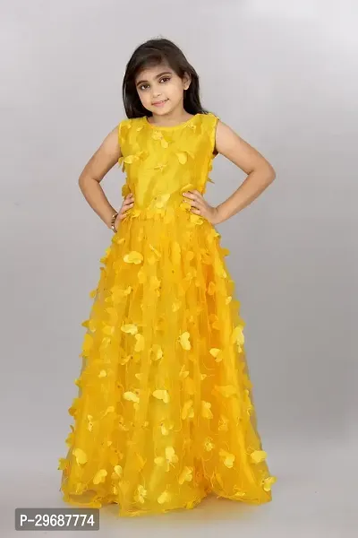 Stylish Yellow Net Ethnic Gowns Dress For Girls-thumb2