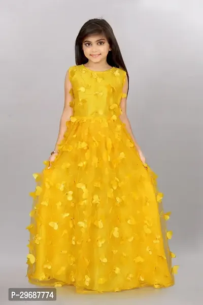 Stylish Yellow Net Ethnic Gowns Dress For Girls-thumb0