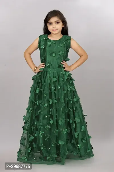 Stylish Green Net Ethnic Gowns Dress For Girls-thumb2