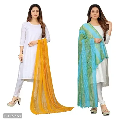 Classic Net Embroidered Dupattas for Women, Pack of 2-thumb0