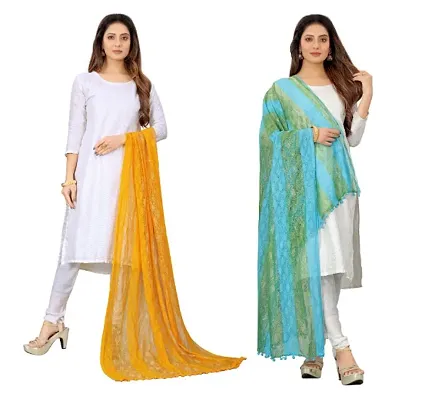 Classic Net Embroidered Dupattas for Women, Pack of 2