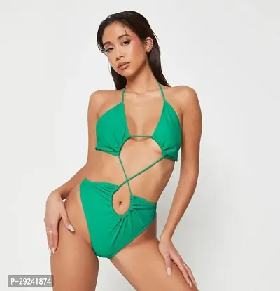 Stylish Green Solid Bra  Panty Set For Women-thumb0